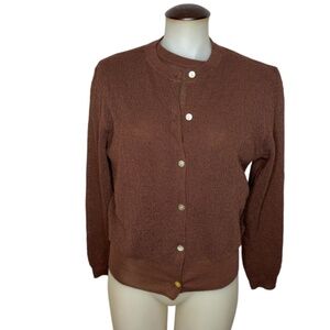2PC Set Stretchy Brown Light Weight Knit Cardigan And Top